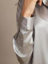 [Lysegrå] SilkSilky-NO Long Sleeve Lapel Collar Skjorte for Kvinner 005