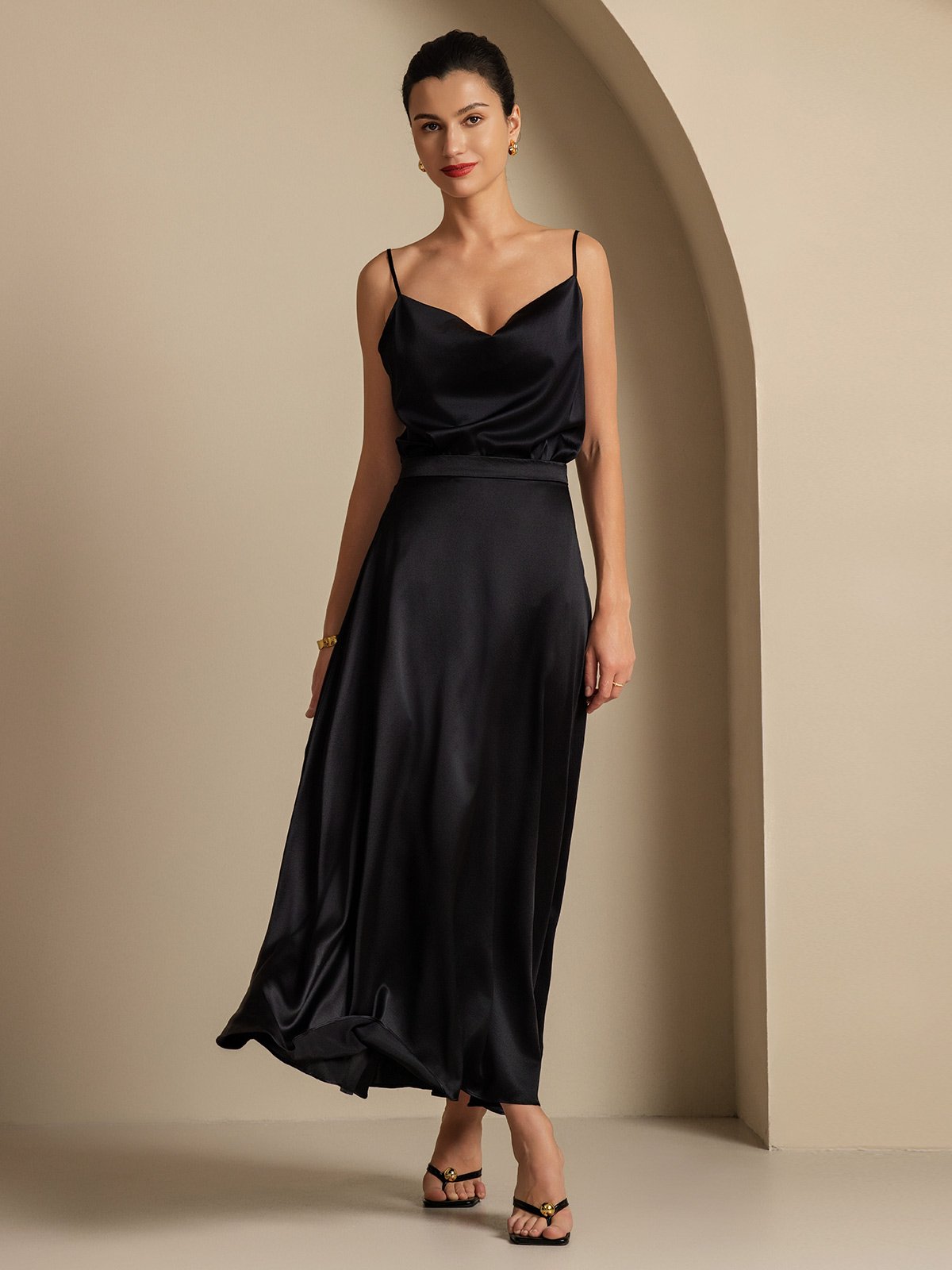 [Svart] SilkSilky-NO 19Momme Silke Womens Outfit Sets 006,