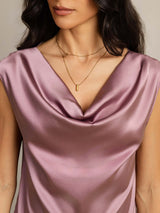 [Blek Mauve] SilkSilky-NO Cap Sleeve Cowl Neck T-skjorte for Kvinner 005