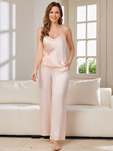 [Rosa] SilkSilky-NO Spaghetti Stropp V Hals Camisole sett 003
