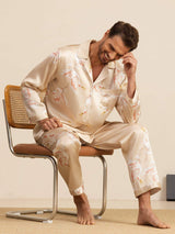 [Champagne] SilkSilky-NO Long Sleeve Notch Collar Pyjamas for menn 008