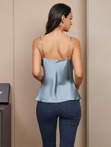 [Gråblå] SilkSilky-NO Spaghetti Strap V Neck Camisole Topp 003