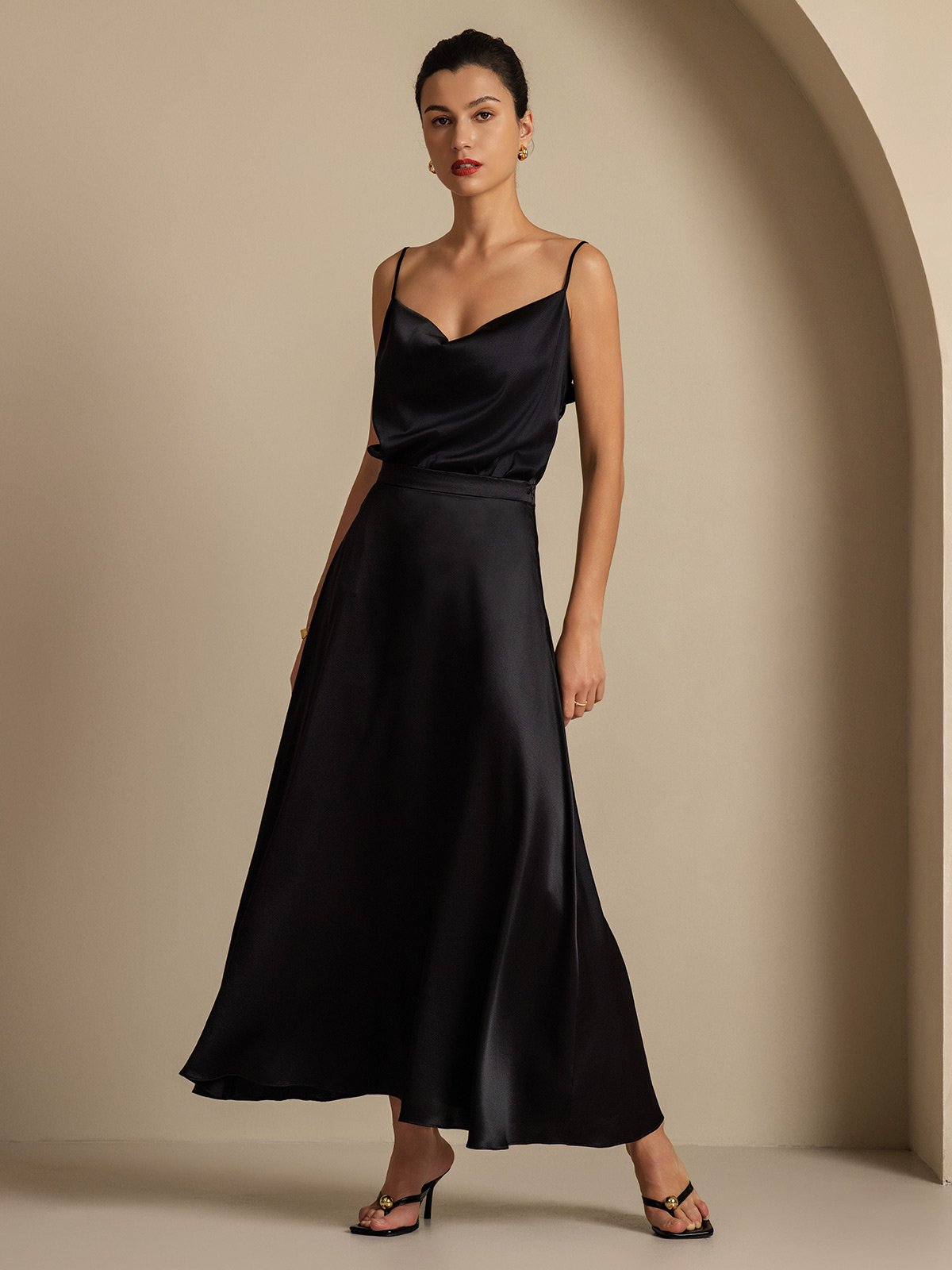 [Svart] SilkSilky-NO 19Momme Silke Womens Outfit Sets 009,