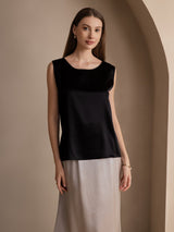 [Svart] SilkSilky-NO Sleeveless Round Neck Camisole Topp 001