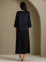 [Svart] SilkSilky-NO 3/4 Sleeve Round Neck Kjole 002