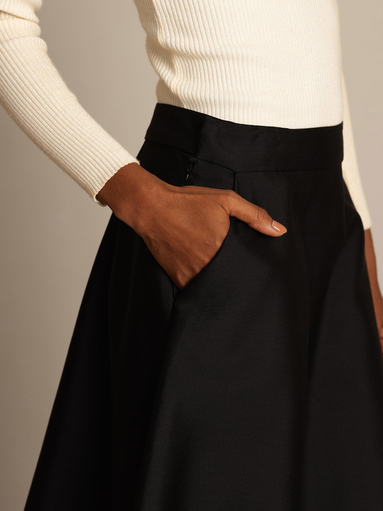 [Svart] SilkSilky-NO 32Momme Silk-Wool Blend Skirt 004,