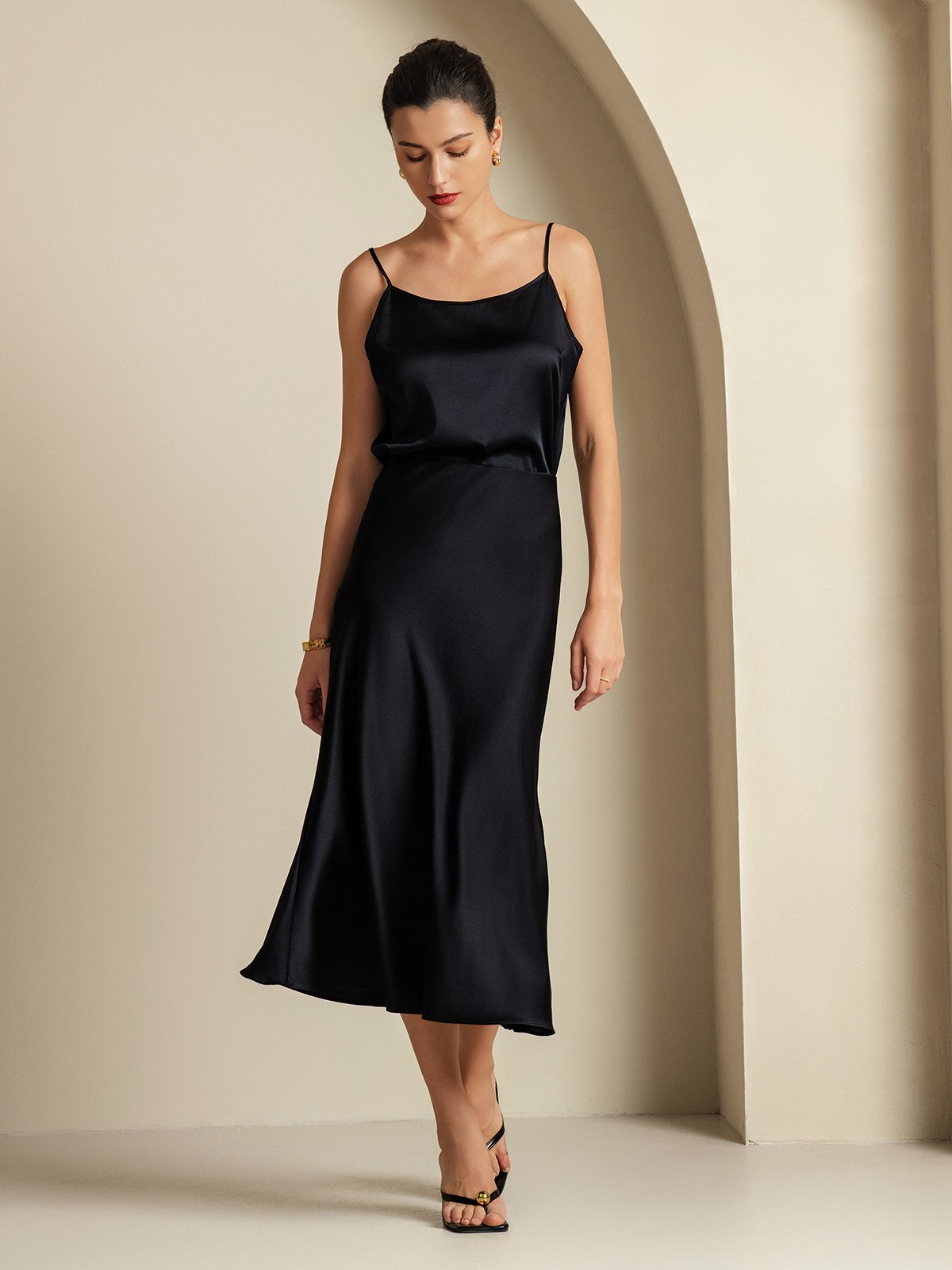 [Svart] SilkSilky-NO 19Momme Silke Womens Outfit Sets 001,