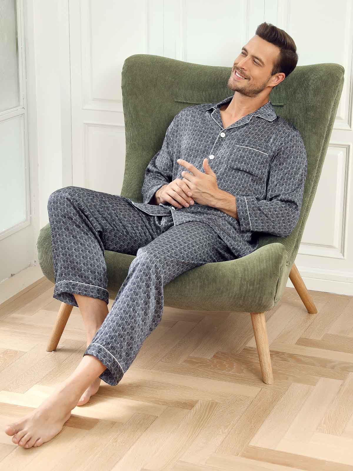 [Marine Ginkgo] SilkSilky-NO 19Momme Mens Pajamas 008