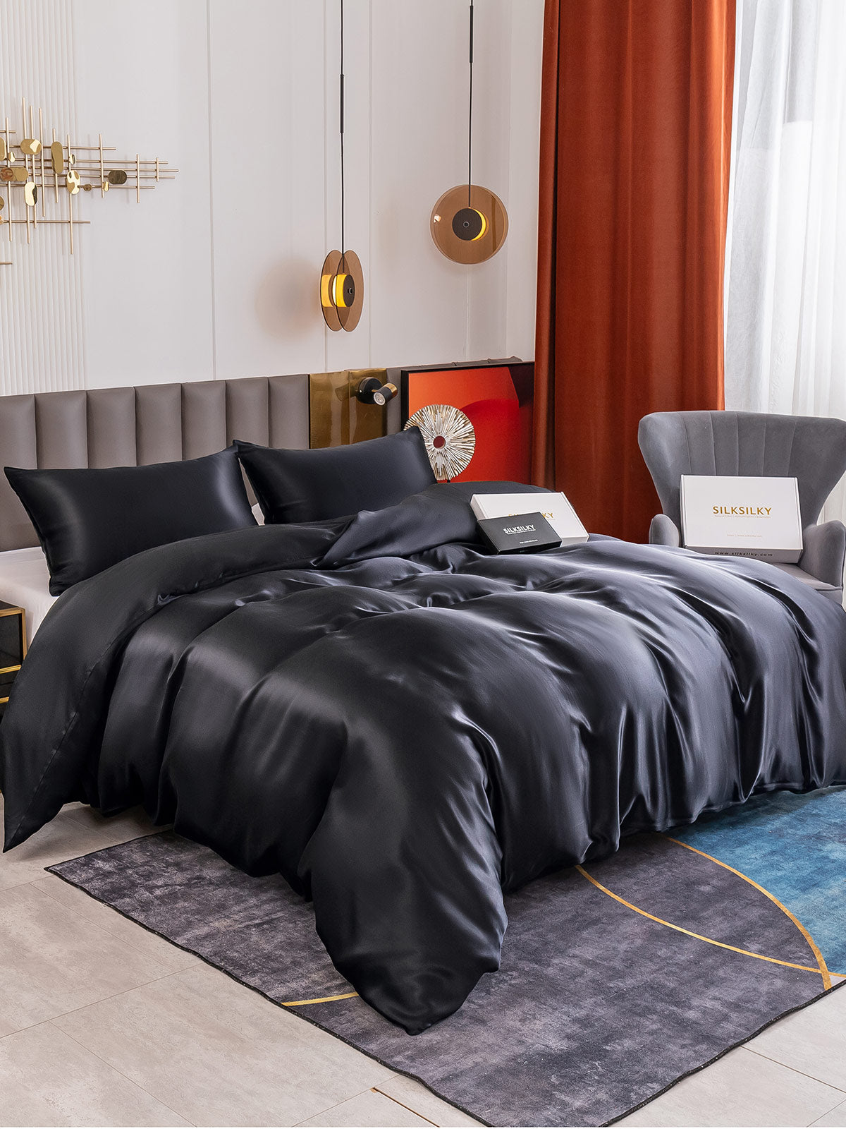 [Svart] SilkSilky-NO 19Momme Bedding Set 001