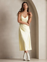 [Lys Gul] SilkSilky-NO Spaghetti Strap V Neck Kjole 003
