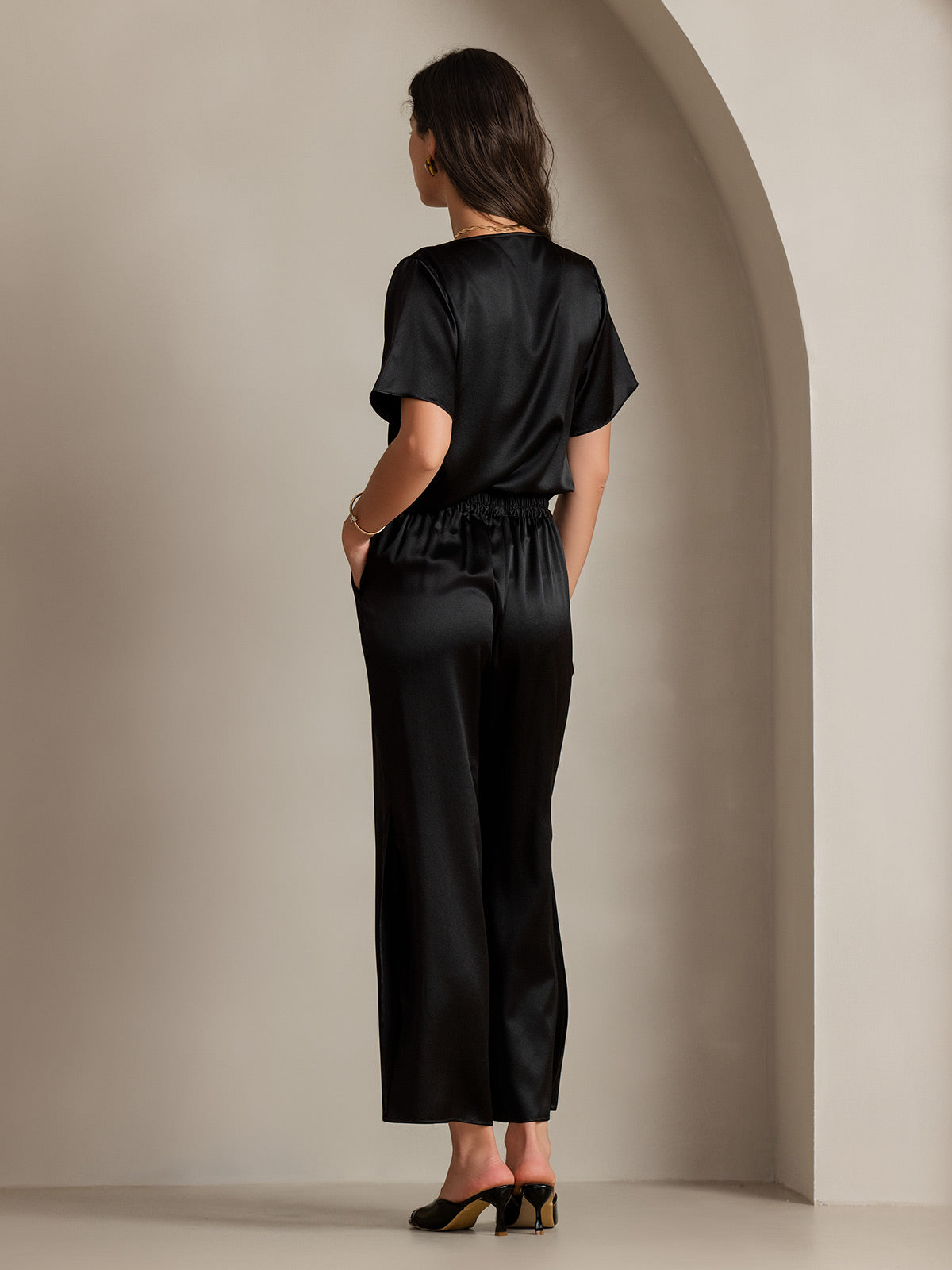 [Svart] SilkSilky-NO 19Momme Silke Womens T-Shirt 002