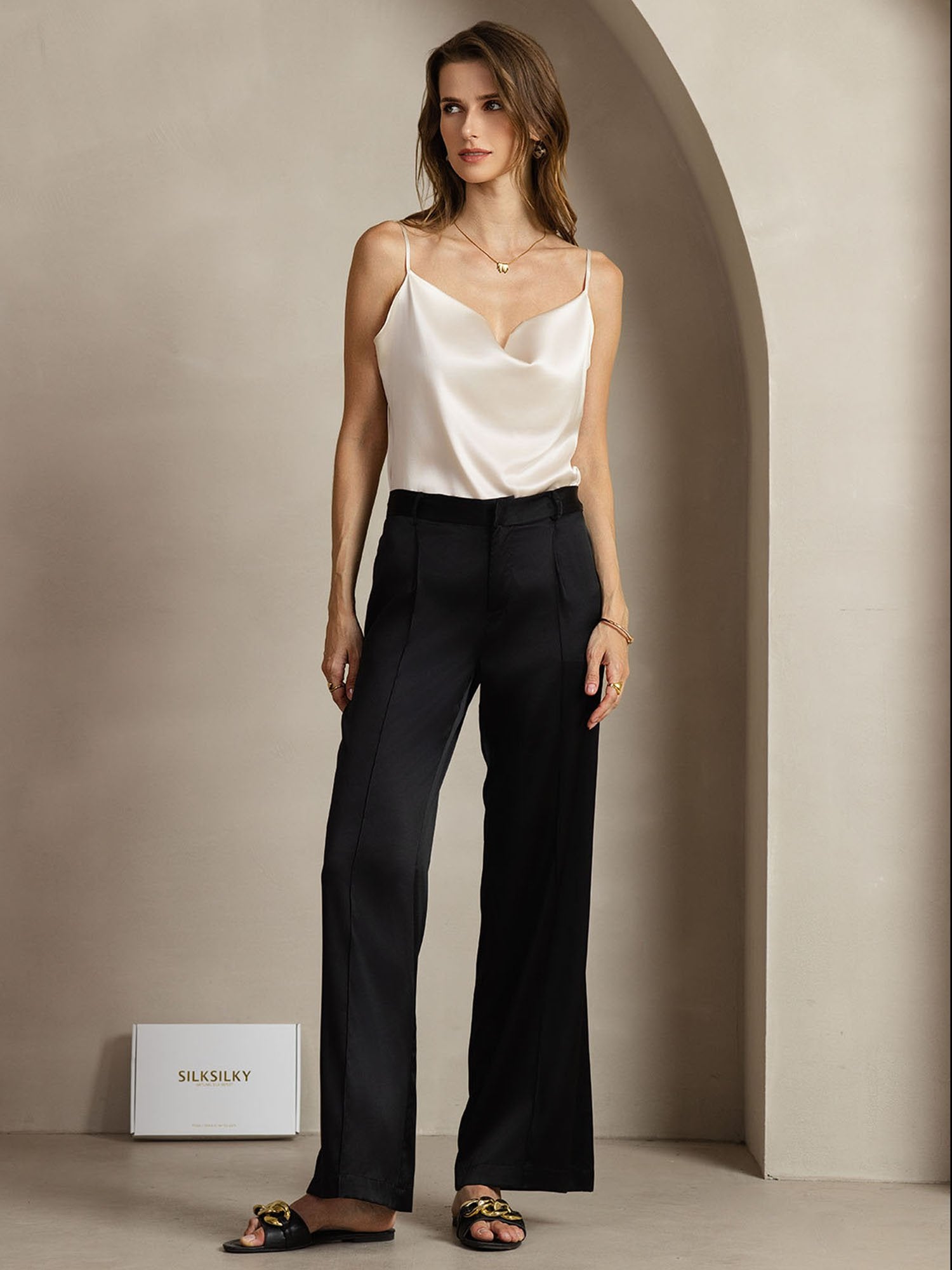 [Svart] SilkSilky-NO 19Momme Silke Womens Pants 003