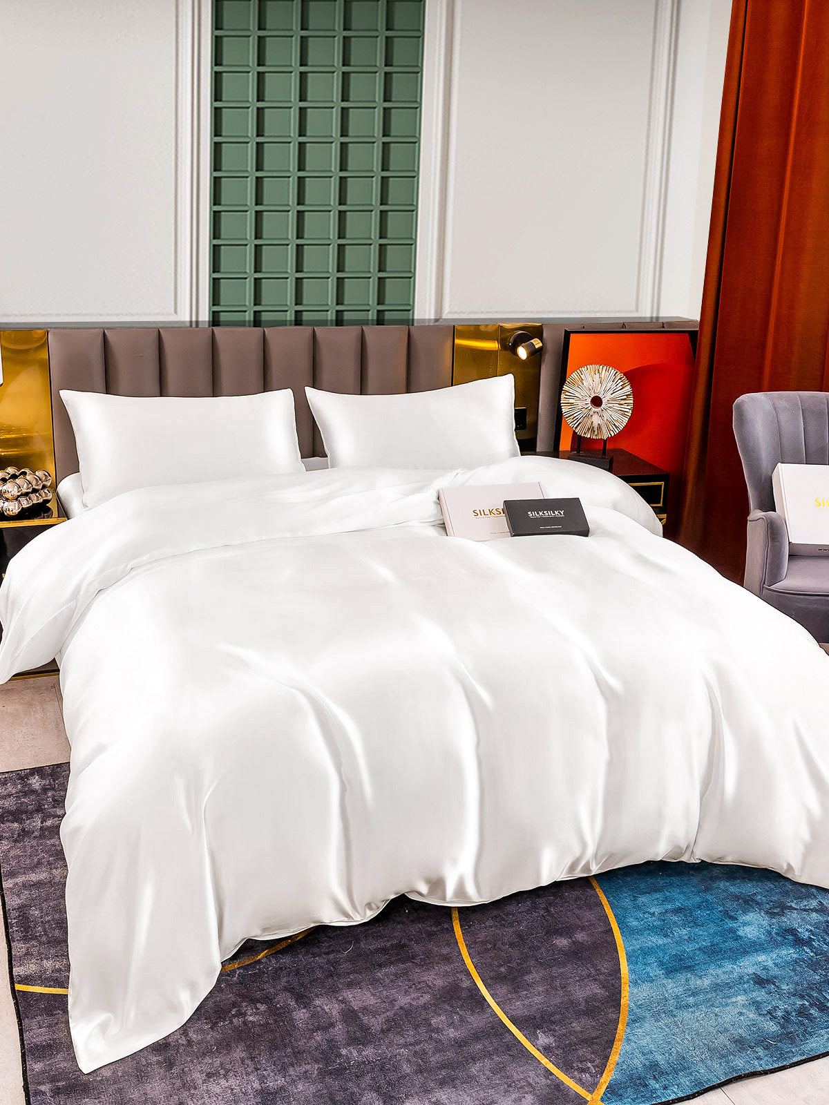 [Hvit] SilkSilky-NO 25Momme Bedding Set 004