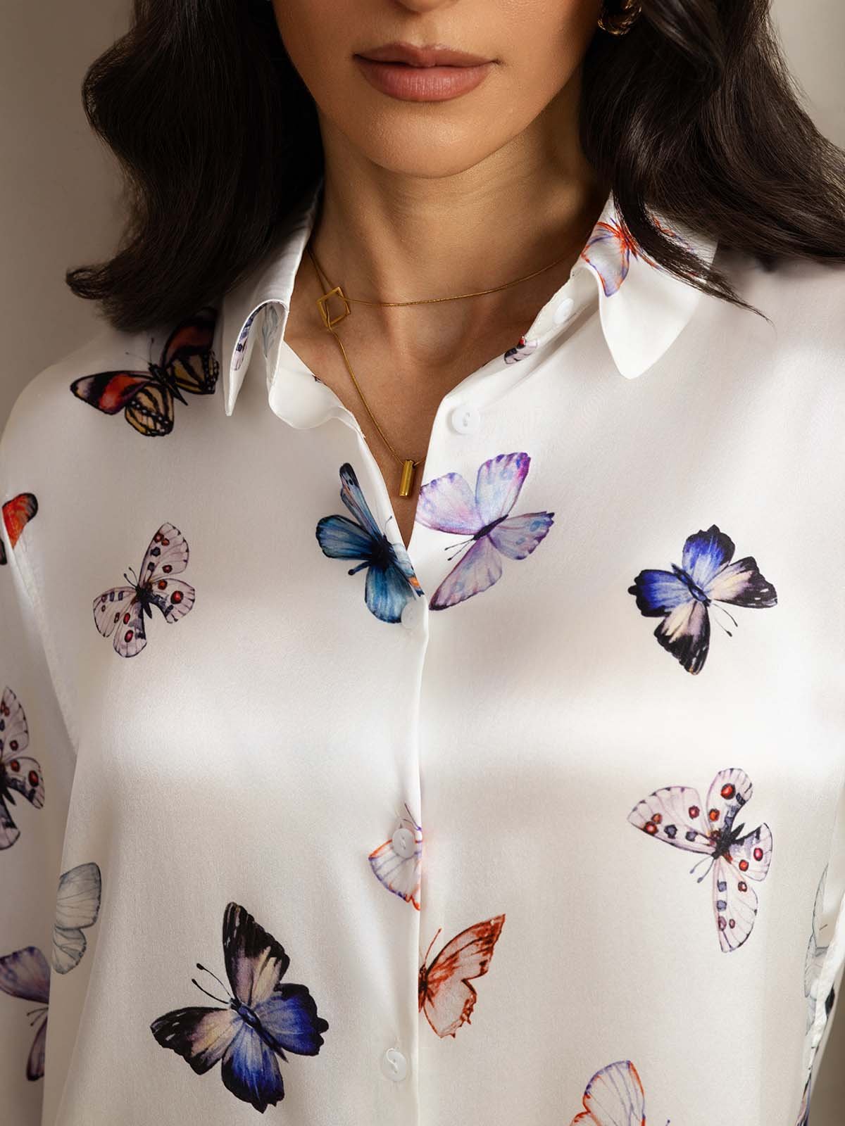 [HvitSommerfugl] SilkSilky-NO 19Momme Silke Lapel Collar Women''s Outfit Sets 005