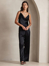 [Svart] SilkSilky-NO Spaghetti Strap Cowl Neck Camisole Topp 008
