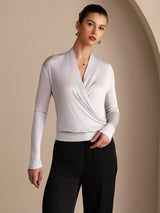 [Grå] SilkSilky-NO Long Sleeve Wrap Damebluser 003