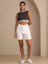 [Grå] SilkSilky-NO Sleeveless Crew Neck Camisole Topp 006