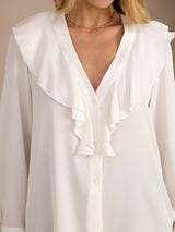 [Hvit] SilkSilky-NO Long Sleeve Deep V Neck Damebluser 004
