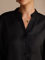[Svart] SilkSilky-NO Long Sleeve Blouse 005
