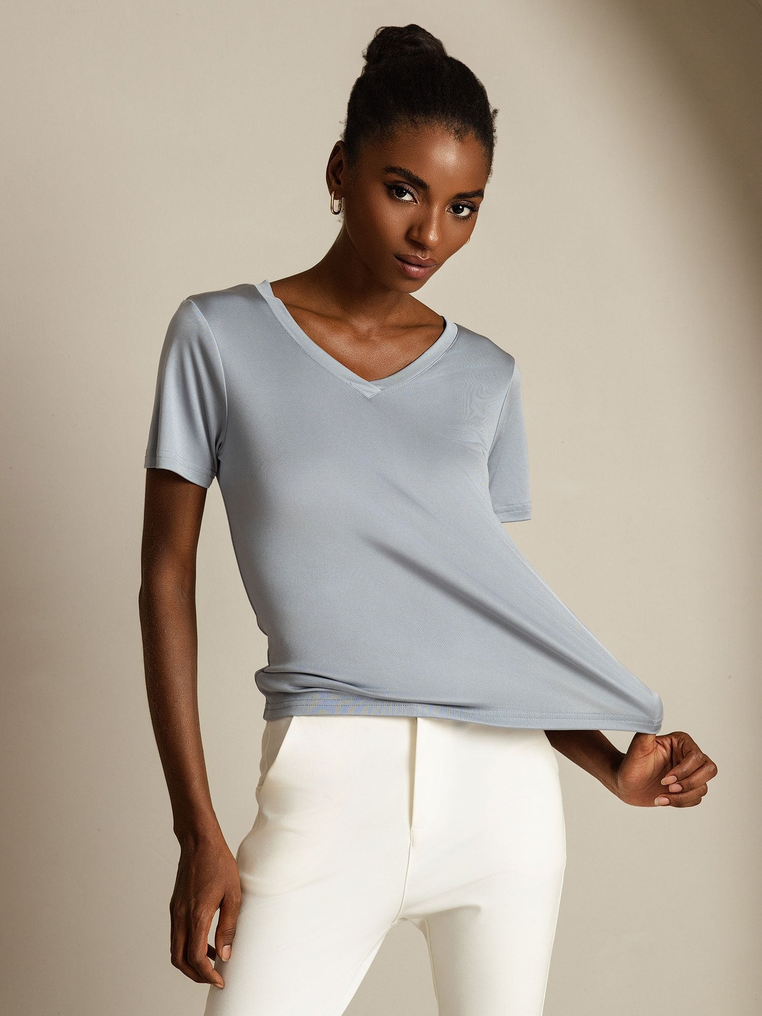 [Lysegrå] SilkSilky-NO Silke Womens T-Shirt 006