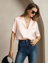 [Rosa] SilkSilky-NO Short Sleeve Lapel Collar Skjorte for Kvinner 005