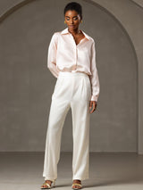 [Rosa] SilkSilky-NO Long Sleeve Lapel Collar Skjorte for Kvinner 006