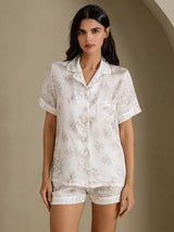 [Kremblomster] SilkSilky-NO Short Sleeve Notch Collar Pyjamas for Kvinner 001