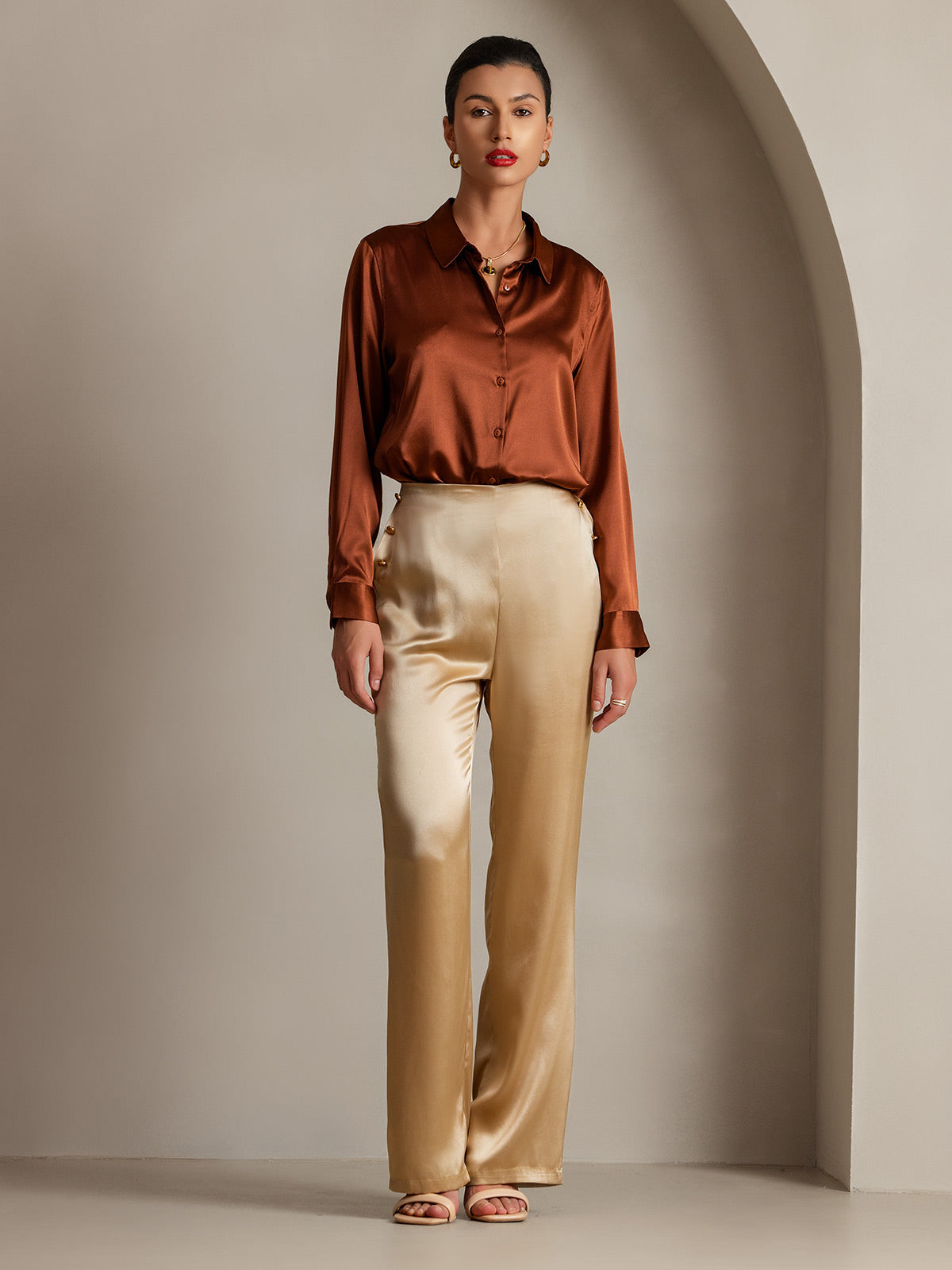 [Champagne] SilkSilky-NO 19Momme Silke Womens Pants 006