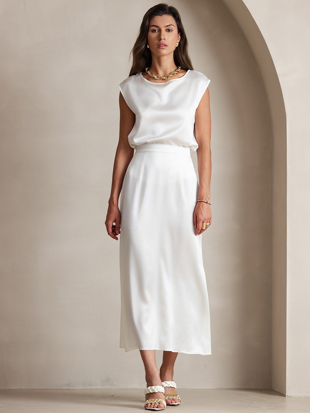 [Hvit] SilkSilky-NO 19Momme Silke Skirt 005