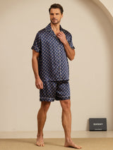[Marine Kjede] SilkSilky-NO Short Sleeve Lapel Collar Pyjamas for menn 007