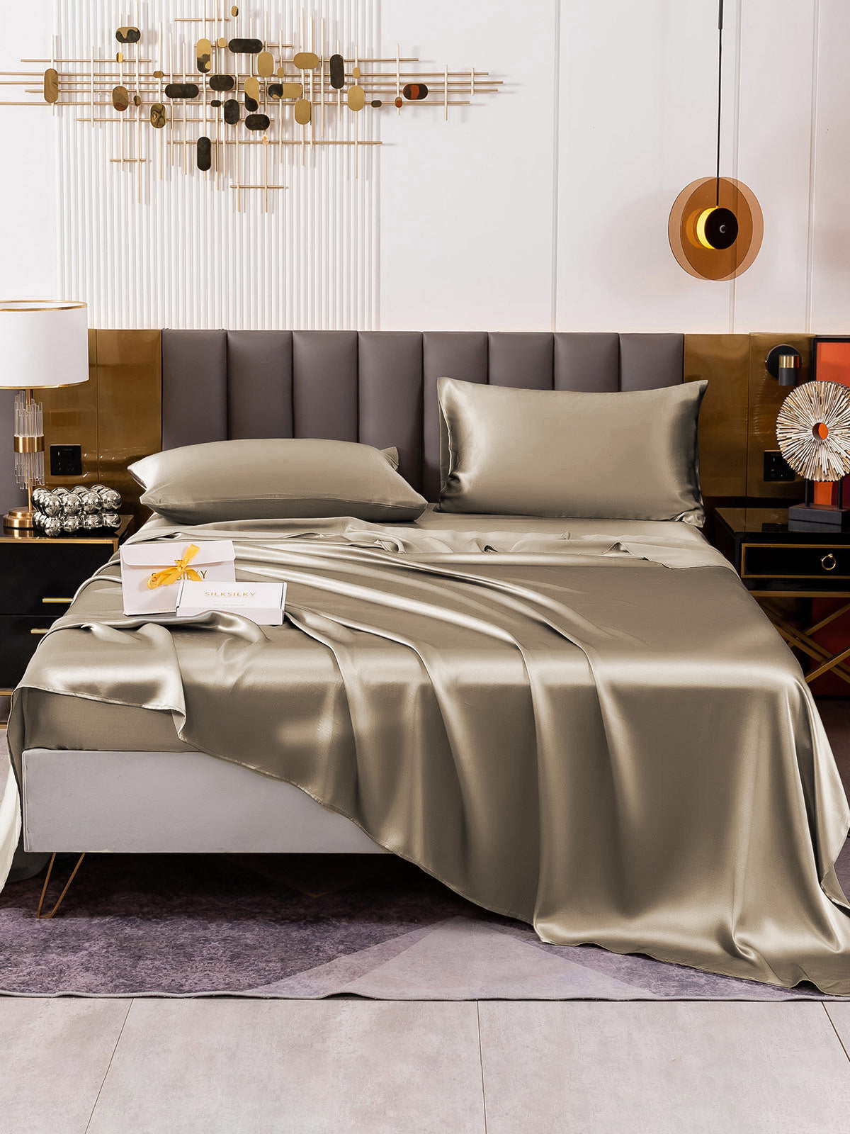 [Kaki] SilkSilky-NO 19Momme Pure Silk Bedding Set 005