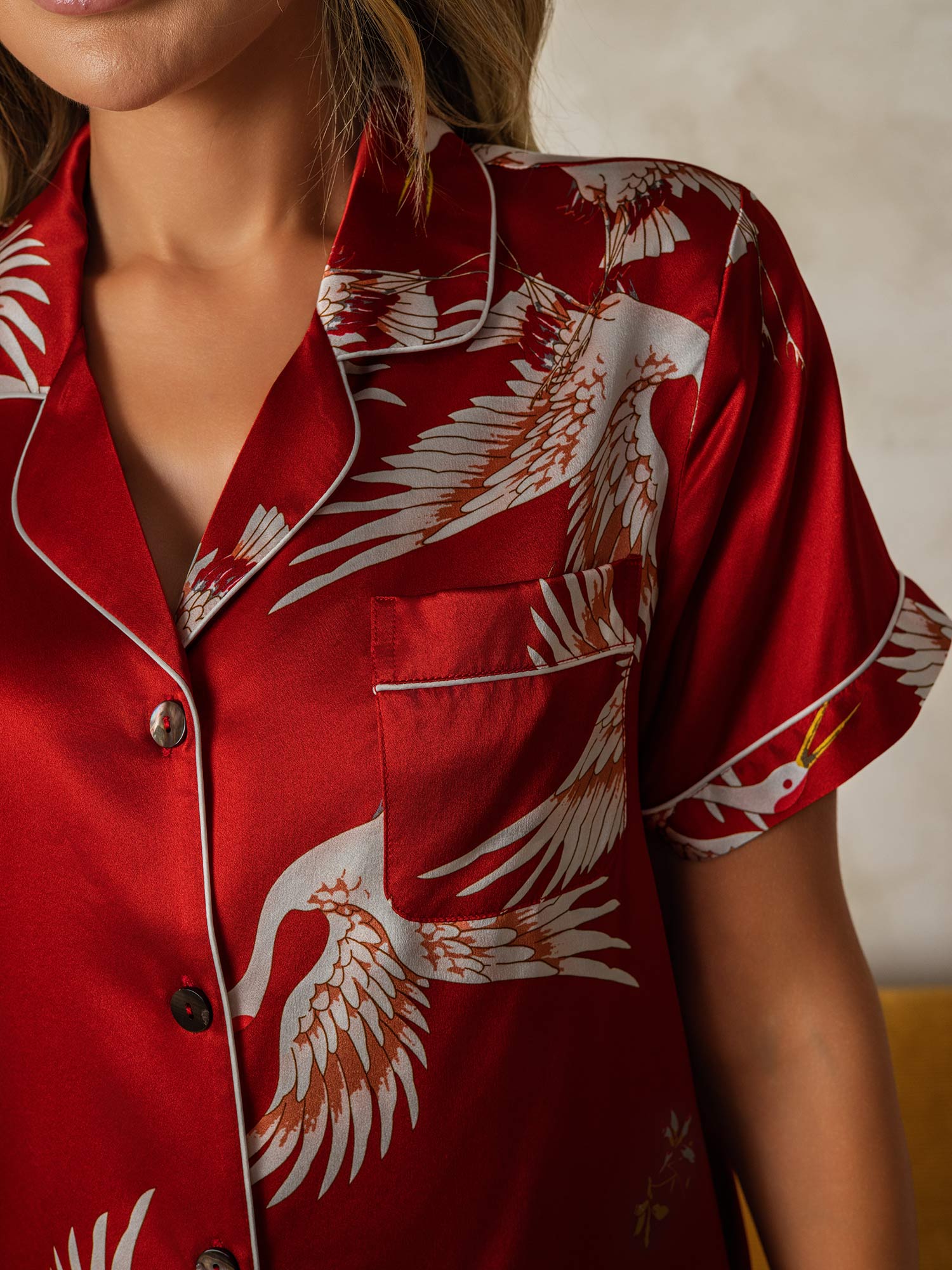 [Mørkerød] SilkSilky-NO 19Momme Womens Pajamas 004