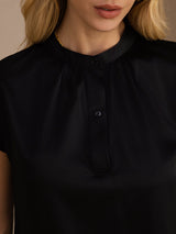 [Svart] SilkSilky-NO Short Sleeve Blouse 004