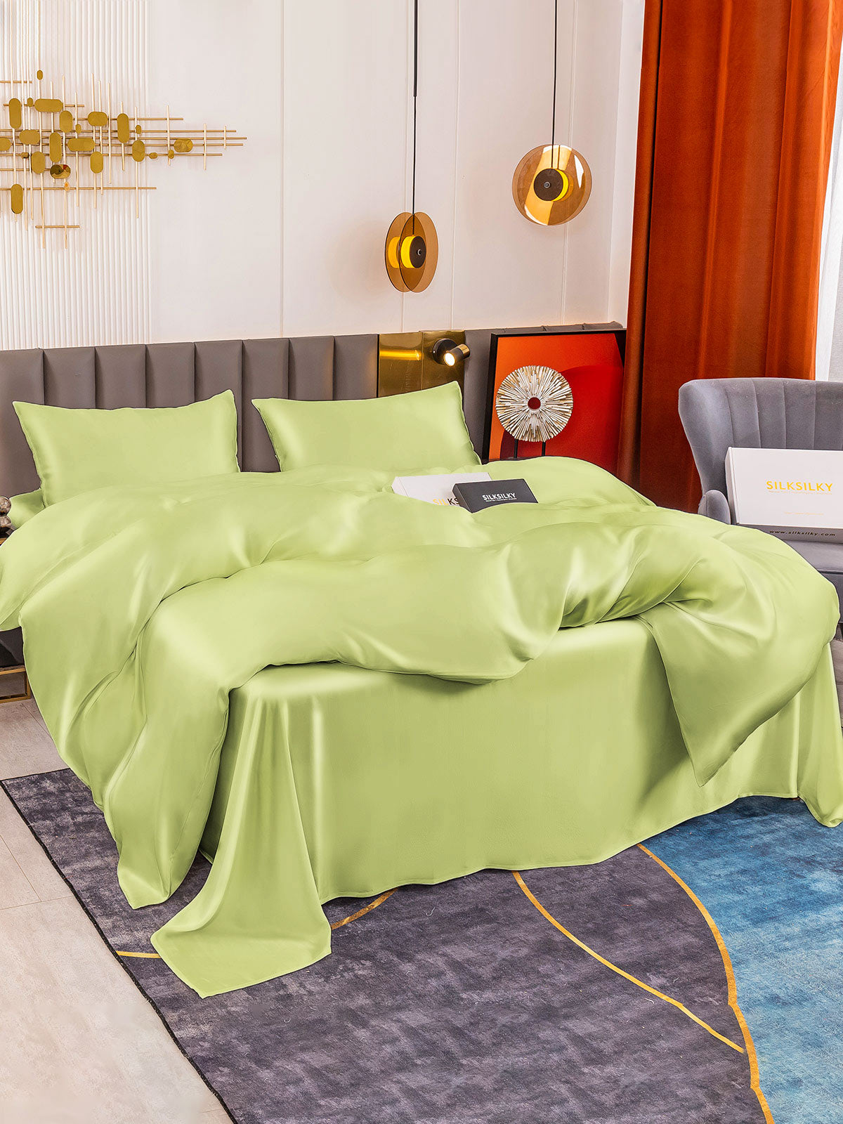 [Mintgrønn] SilkSilky-NO 19Momme Bedding Set 004