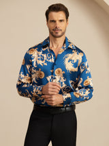 [Navy Drage] SilkSilky-NO Long Sleeve Lapel Collar Skjorte for Menn 005
