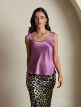[Mørklilla] SilkSilky-NO 19Momme Ermeløs Dyp Rund Halsutringning Camisole Topp 004