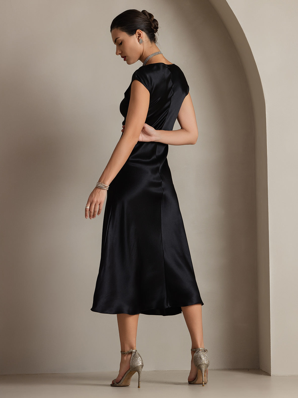 [Svart] SilkSilky-NO 19Momme Silke Dress 002