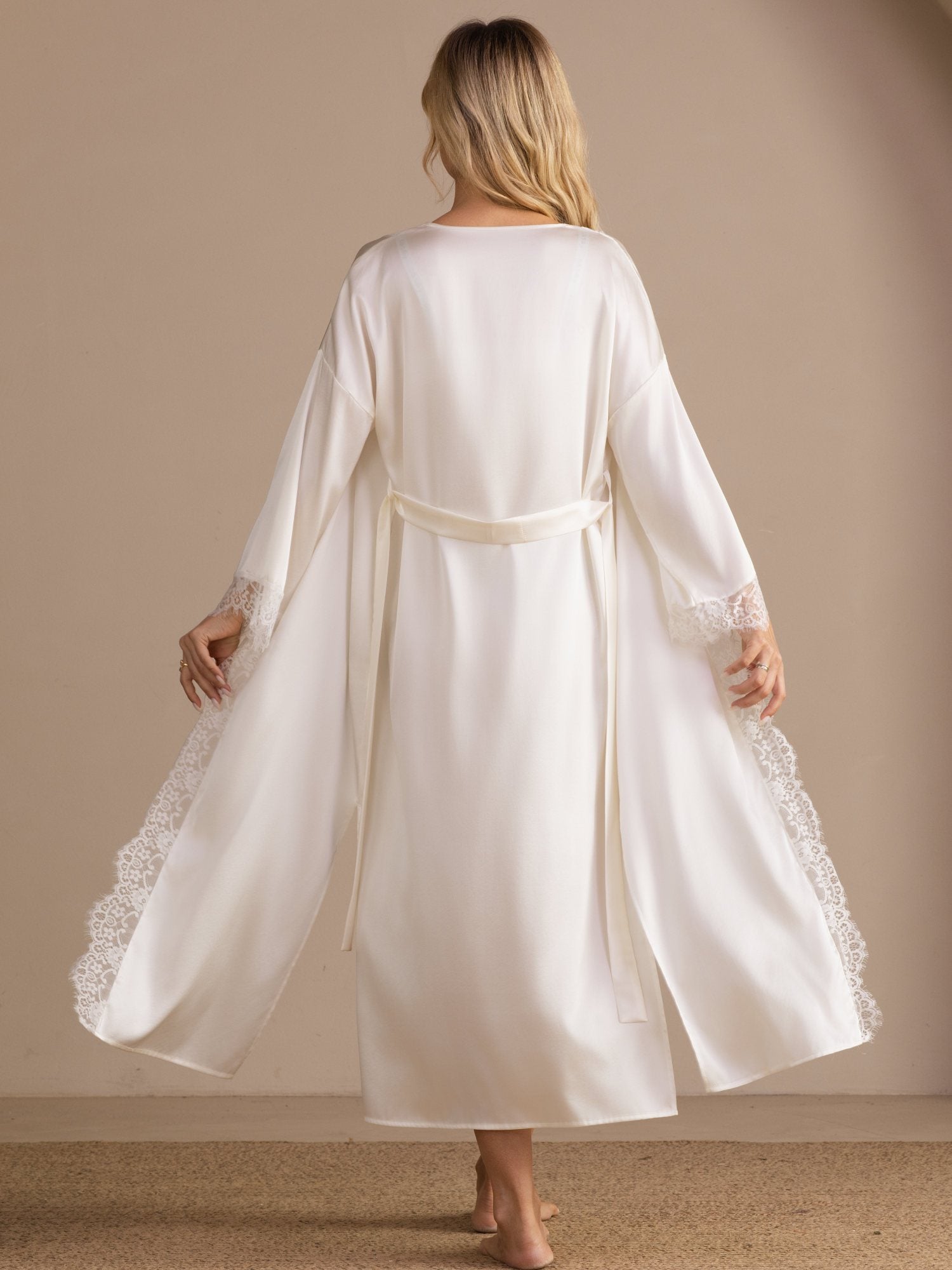 [Hvit] SilkSilky-NO 3/4 Sleeve Womens Robe 002