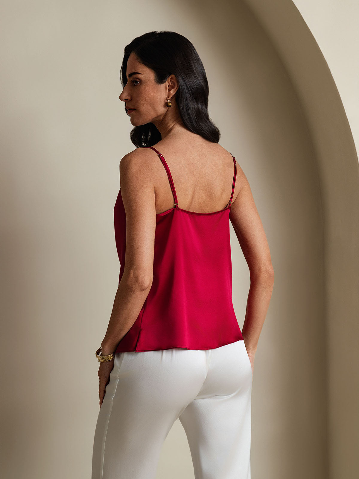 [Vin] SilkSilky-NO 19Momme Spaghetti Stropp Skjerf-Krage Camisole Topp 002