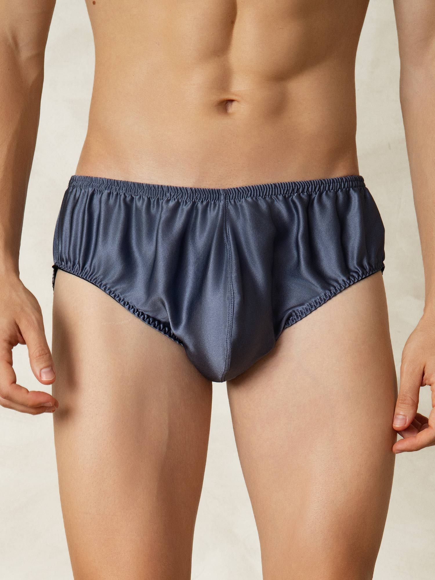 [Gråblå] SilkSilky-NO Silke Mens Underwear 001