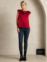 [Vin] SilkSilky-NO Cap Sleeve Round Neck T-skjorte for Kvinner 007