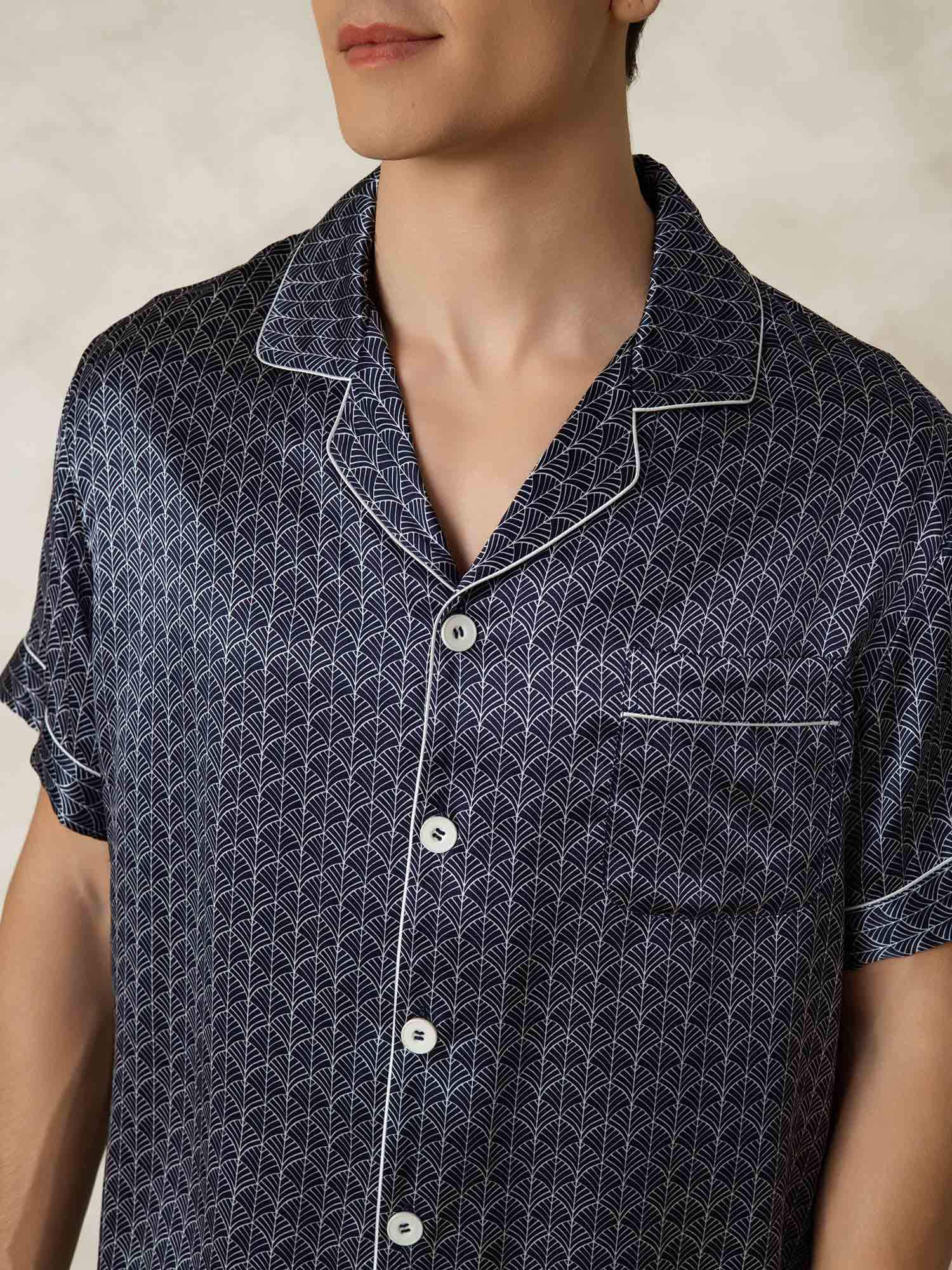 [MarineGinkgo] SilkSilky-NO Silke Lapel Collar Pyjamas for menn 007