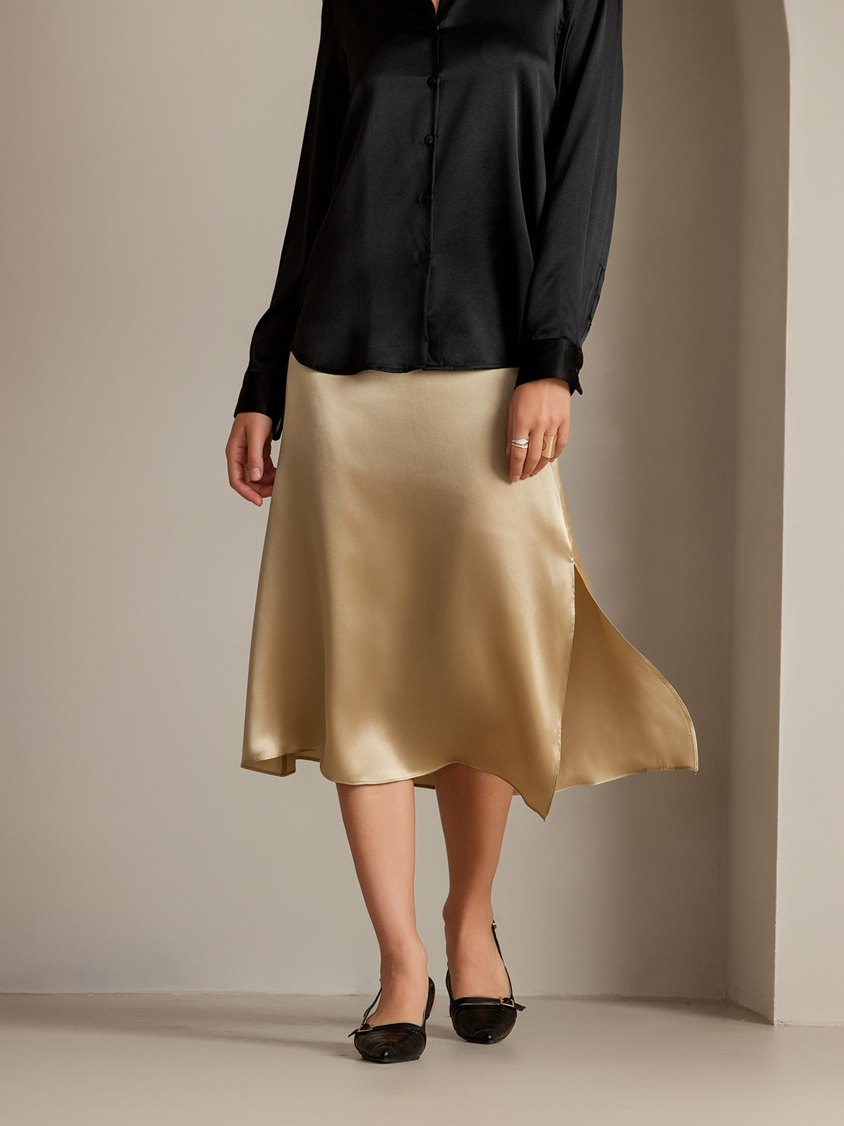 [Champagne] SilkSilky-NO 19Momme Silke Skirt 008