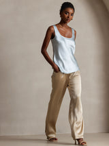 [Lyse Blå] SilkSilky-NO 19Momme Ermeløs Dyp Rund Halsutringning Camisole Topp 003