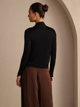 [Svart] SilkSilky-NO Long Sleeve Wrap Damebluser 002