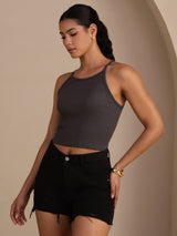 [Grå] SilkSilky-NO Sleeveless Crew Neck Camisole Topp 004