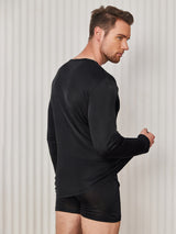 [Svart] SilkSilky-NO Long Sleeve Round Neck T-skjorte for Menn 002