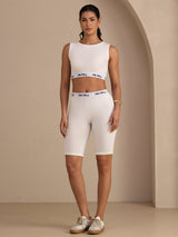 [Hvit] SilkSilky-NO Sleeveless Crew Neck Women's Outfit Sets 006