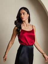[Vin] SilkSilky-NO 19Momme Spaghetti Stropp Dyp Rund Halsutringning Camisole Topp 001