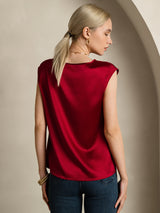 [Vin] SilkSilky-NO Cap Sleeve Round Neck T-skjorte for Kvinner 002